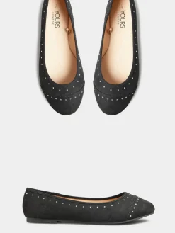 Yours Curve Black Ground Wide Fit Blaise Ballerinas Discount