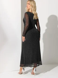 Yours Curve London Metallic Twist Front Maxi Dress Black Clearance