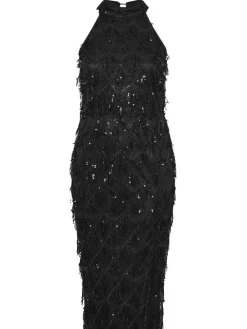 Yours Curve Black London Sequin Tassle Choker Dress Clearance