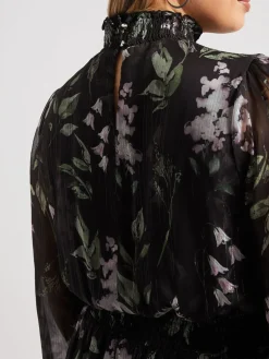 Yours Curve Black London Floral Shirred Waist Collar Dress Discount