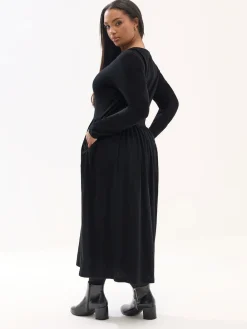 Yours Curve Long Sleeve Peplum Midaxi Dress Black
