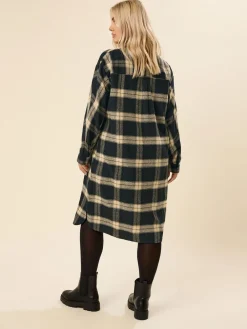 Yours Curve Longline Check Shirt Black Clearance