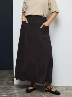 Yours Curve Black Maxi Jersey Stretch Skirt Sale