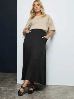 Yours Curve Black Maxi Jersey Stretch Skirt Sale