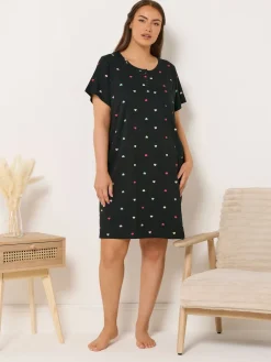 Yours Curve Black Placket Nightdress