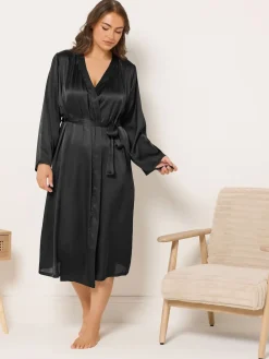 Yours Curve Satin Robe Black Outlet