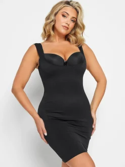Yours Curve Black Seamless Tummy Control Underbra Slip Dress Clearance