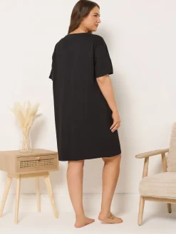 Yours Curve Black Sleep All Day Sleeptee Nightdress Outlet