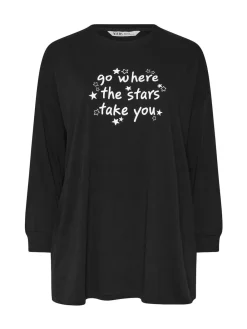 Yours Curve Black Stars Take You Long Sleeve Pyjamas and Tops Set Best