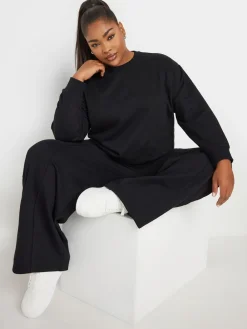 Yours Curve Black Sweatshirt & Wide Leg Joggers Set Discount