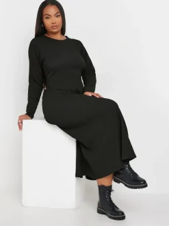 Yours Curve Black Textured Flared Maxi Dress Sale