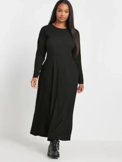Yours Curve Black Textured Flared Maxi Dress Sale
