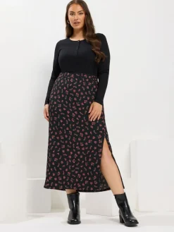 Yours Curve Textured Tube Skirt Black Hot