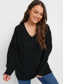 Yours Curve Black V-Neck Knitted Jumper Online
