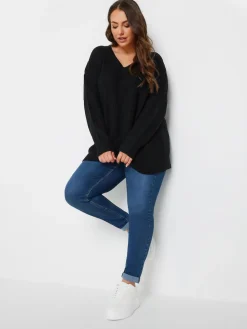 Yours Curve Black V-Neck Knitted Jumper Online