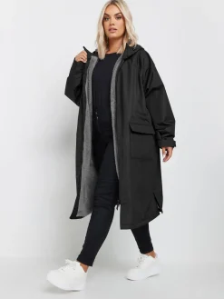 Yours Curve Black Waterproof Fleece Lined Robe Discount