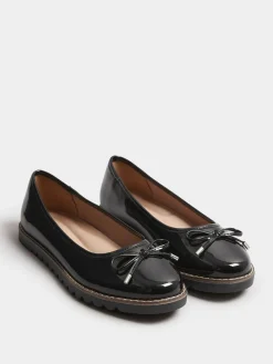 Yours Curve Black Wide Fit Ballet Patent Shoes Sale