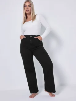 Yours Curve Black Wide Leg Jeans Clearance