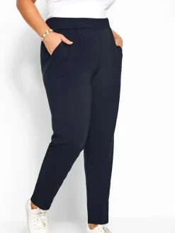 Yours Curve Double Pleat Stretch Jersey Joggers Blue New