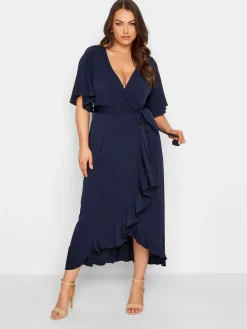Yours Curve Blue London Ruffle Wrap Dress Online