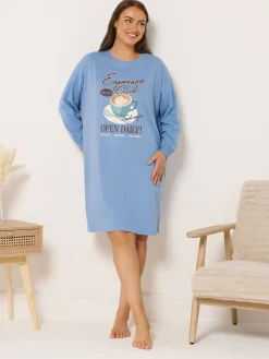 Yours Curve Long Sleeve Nightdress Blue Best