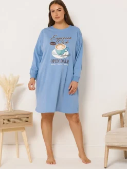 Yours Curve Long Sleeve Nightdress Blue Best