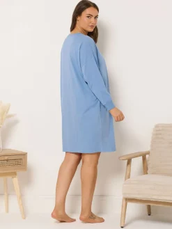 Yours Curve Long Sleeve Nightdress Blue Best
