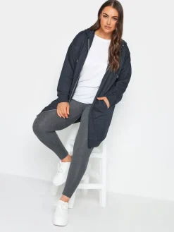 Yours Curve Longline Zip Through Hoodie Blue Discount