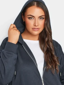 Yours Curve Longline Zip Through Hoodie Blue Discount