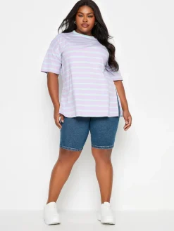 Yours Curve Blue Pull On Stretch Denim Cycling Shorts Clearance