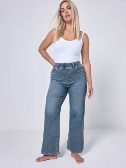 Yours Curve Wide Fit Wide Leg Jeans Blue Clearance