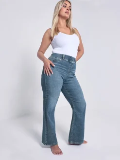 Yours Curve Wide Fit Wide Leg Jeans Blue Clearance