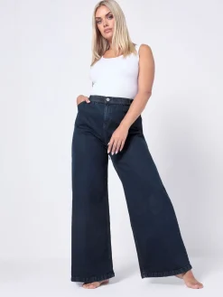 Yours Curve Wide Fit Wide Leg Puddle Jeans Blue Best