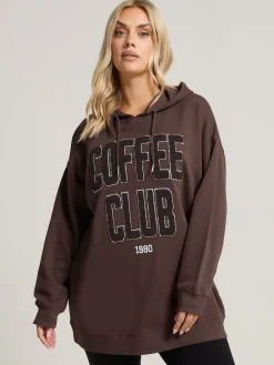 Yours Curve Brown Coffee Club Hoodie Sale