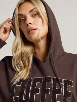 Yours Curve Brown Coffee Club Hoodie Sale