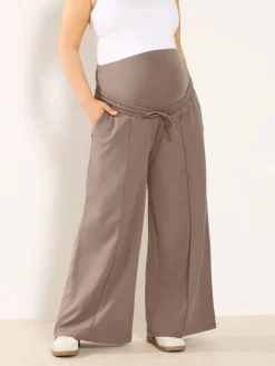 Yours Curve Maternity Wide Leg Joggers With Pockets Brown Outlet
