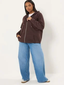 Yours Curve Brown Zip Thru Hoodie New