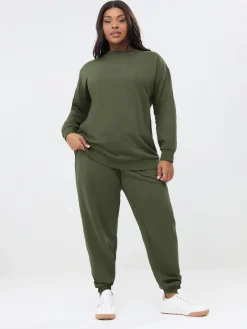 Yours Curve Green Crewneck Sweatshirt & Cuffed Joggers Set