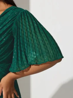 Yours Curve London Metallic Pleated Wrap Dress Green Hot