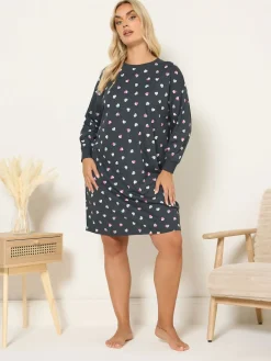 Yours Curve Grey Long Sleeve Nightdress Clearance