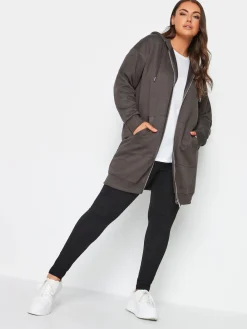 Yours Curve Grey Longline Zip Through Hoodie Clearance