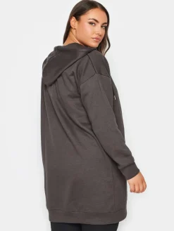 Yours Curve Grey Longline Zip Through Hoodie Clearance
