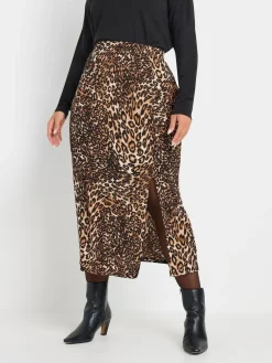 Yours Curve Natural Leopard Print Structured Skirt Sale