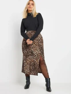 Yours Curve Natural Leopard Print Structured Skirt Sale
