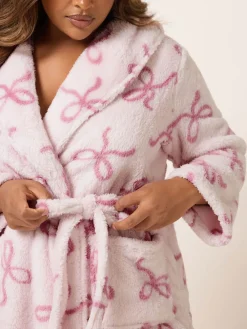 Yours Curve Pink Fluffy Bows Shawl Collar Robe Hot