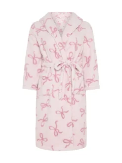 Yours Curve Pink Fluffy Bows Shawl Collar Robe Hot