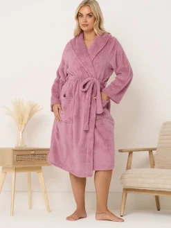 Yours Curve Pink Fluffy Shawl Collar Robe Hot