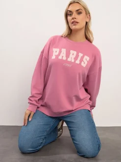 Yours Curve Pink Paris Sweatshirt New