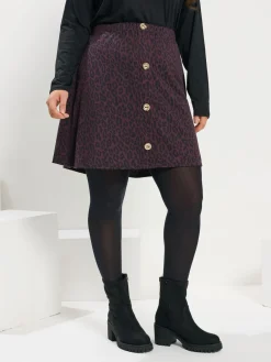 Yours Curve Purple Button Front Skirt Outlet