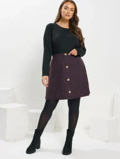 Yours Curve Purple Button Front Skirt Outlet